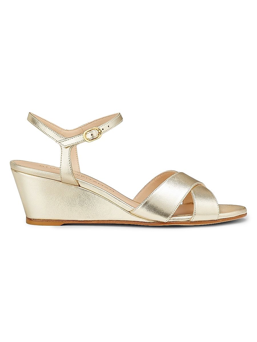 Women's Dayna 50MM Metallic Leather Wedge Sandals - Light Gold - Size 7