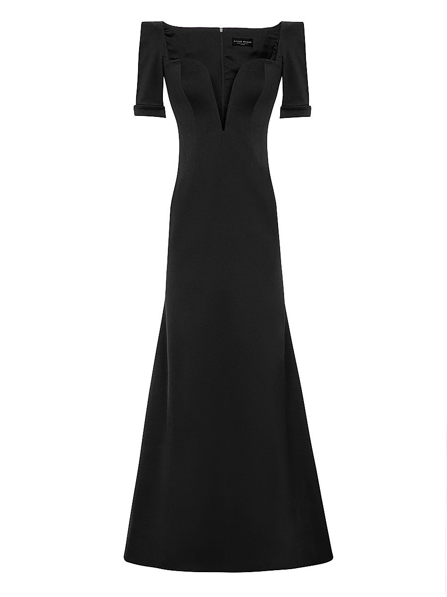Women's Satin Split-Sleeve Gown - Black - Size 4