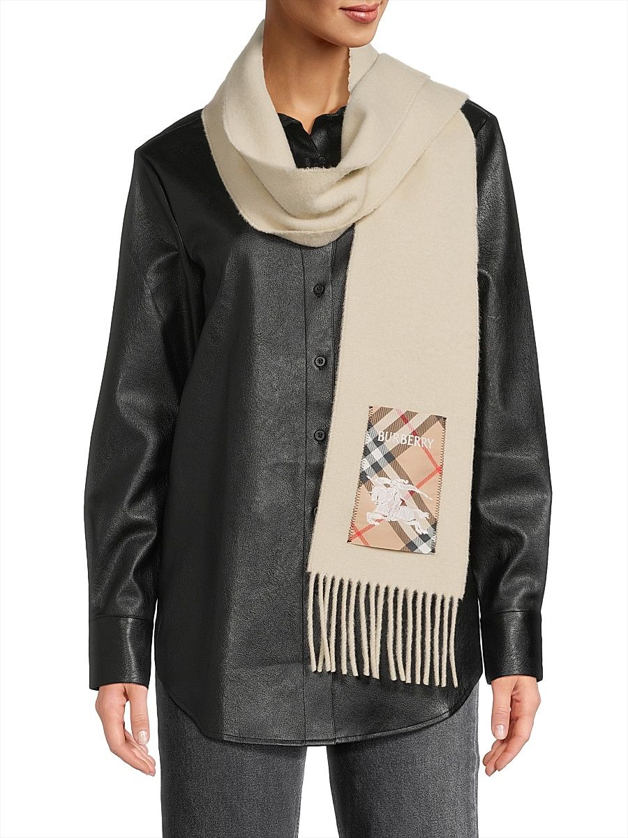 Check Label Cashmere Scarf - Nutmeg