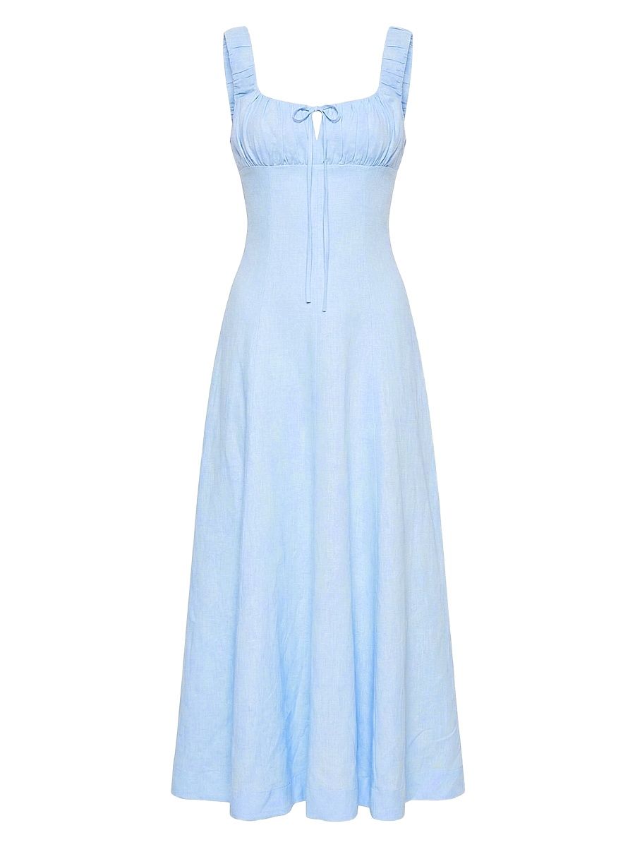 Women's Dina Ruched Linen Midi-Dress - Sky - Size 12