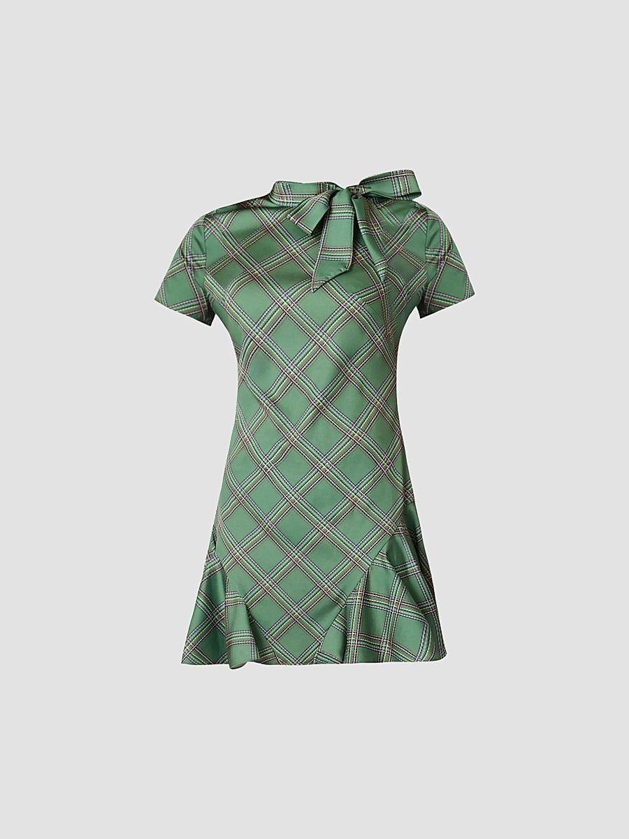 Shoshanna Women's Bosher Dash Plaid Mini Dress - Olive - Size 14