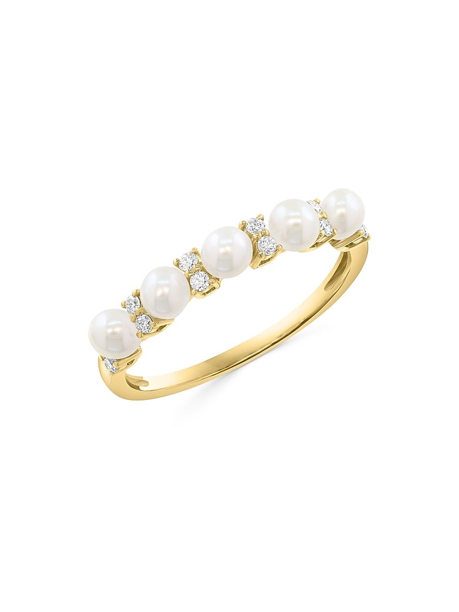 Women's 18K Yellow Gold, Cultured Freshwater Pearl & 0.15 TCW Diamond Ring - Yellow Gold - Size 7