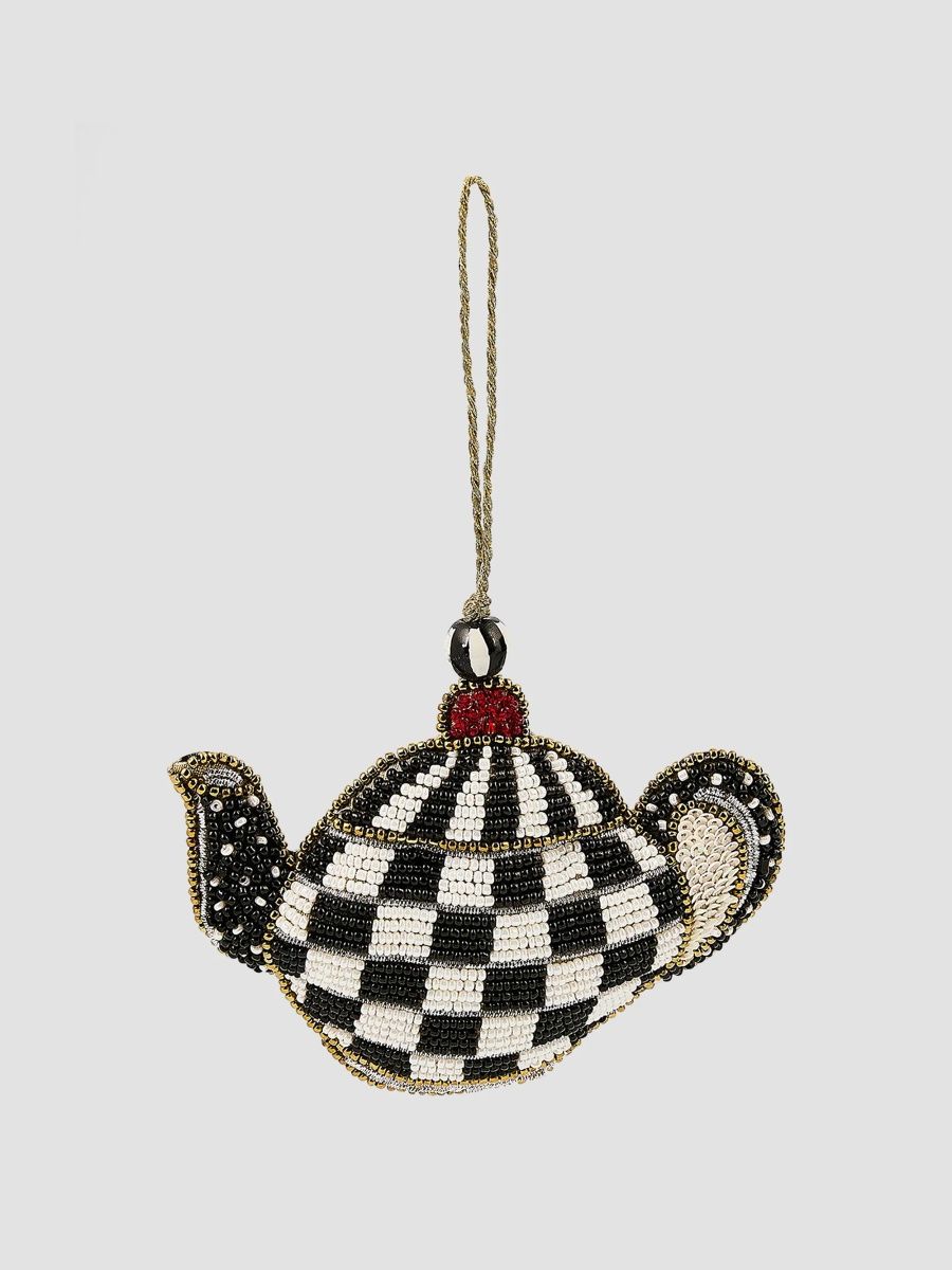 MacKenzie-Childs Courtly Check Teapot Beaded Ornament