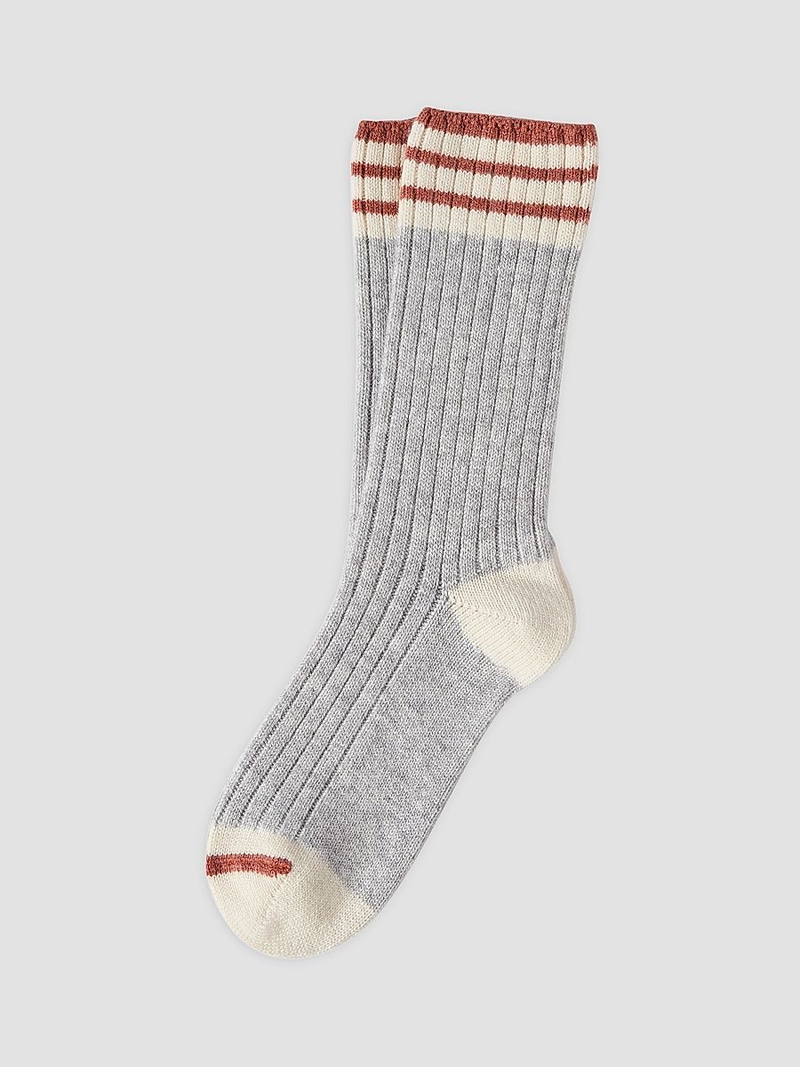 Men's Cashmere Rib Knit Socks - Light Grey - Size Large