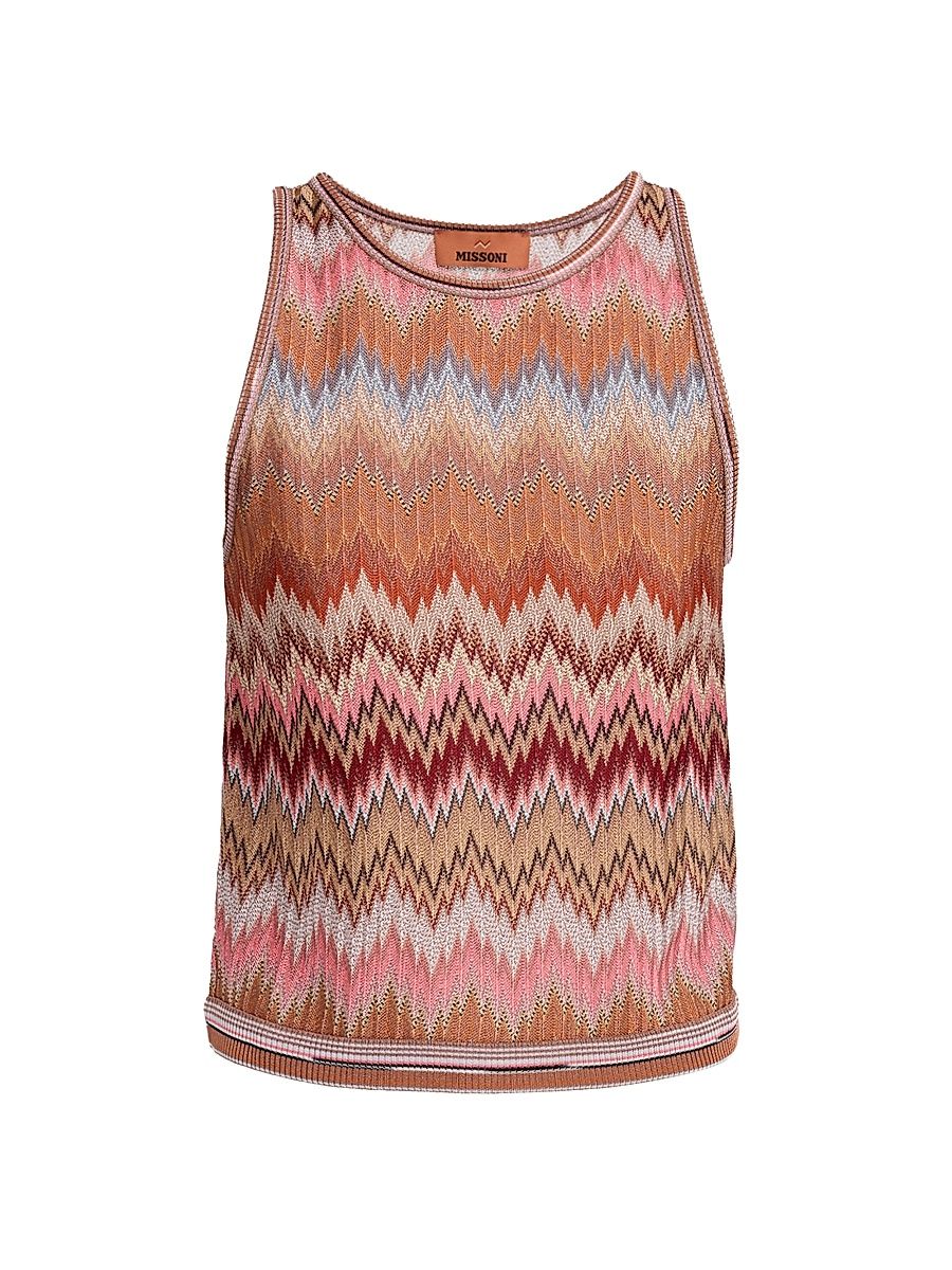 Women's Chevron Knit Tank - Pink And Rust Tones - Size 10