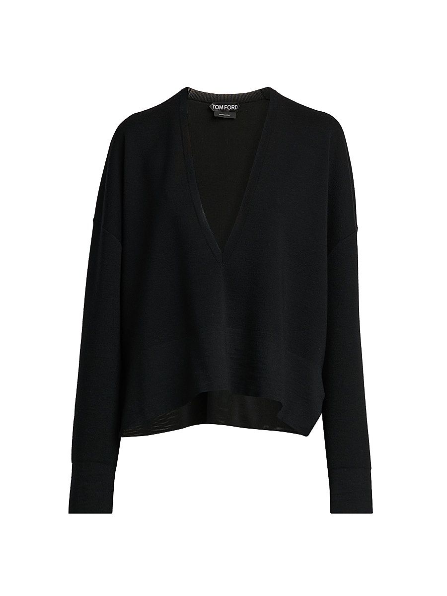 Women's Wool V-Neck Sweater - Black - Size Small