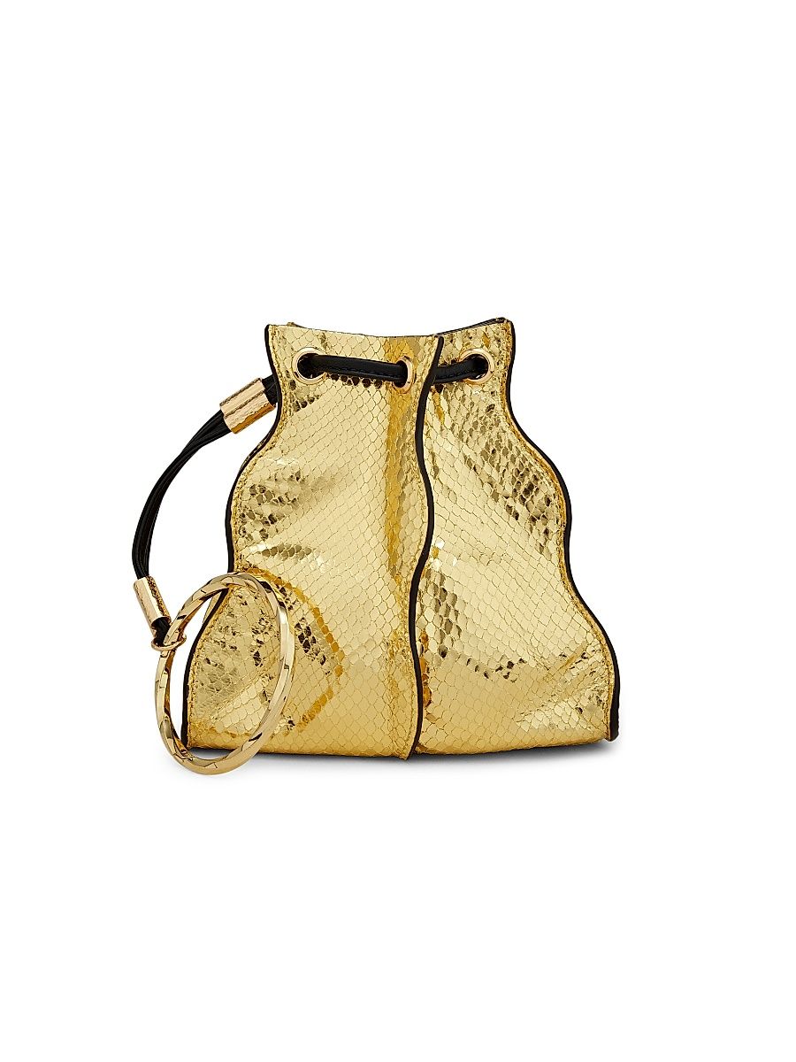 Women's Adria Pleated Wave Drawstring Pochette Bag - Gilt
