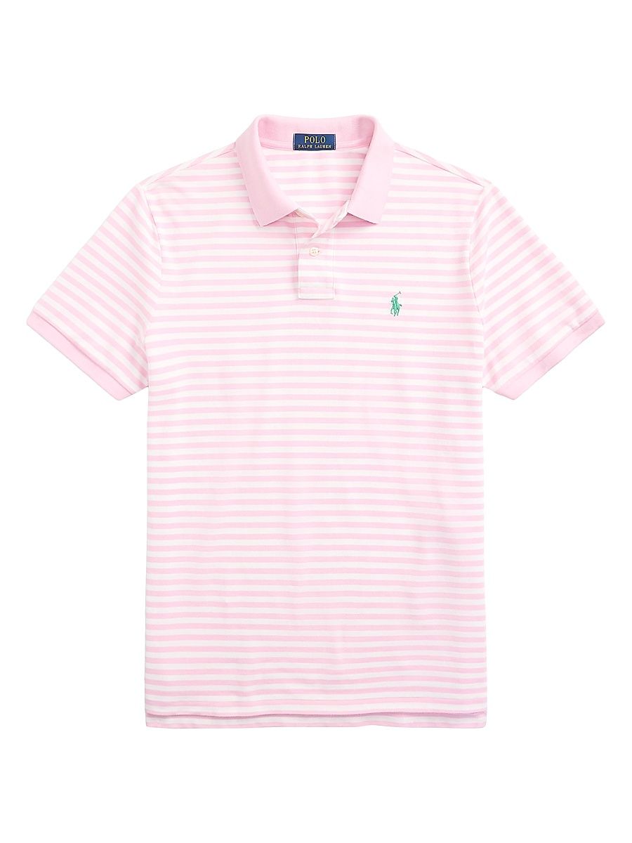 Men's Classic-Fit Striped Mesh Polo Shirt - Carmel Pink White - Size XXL