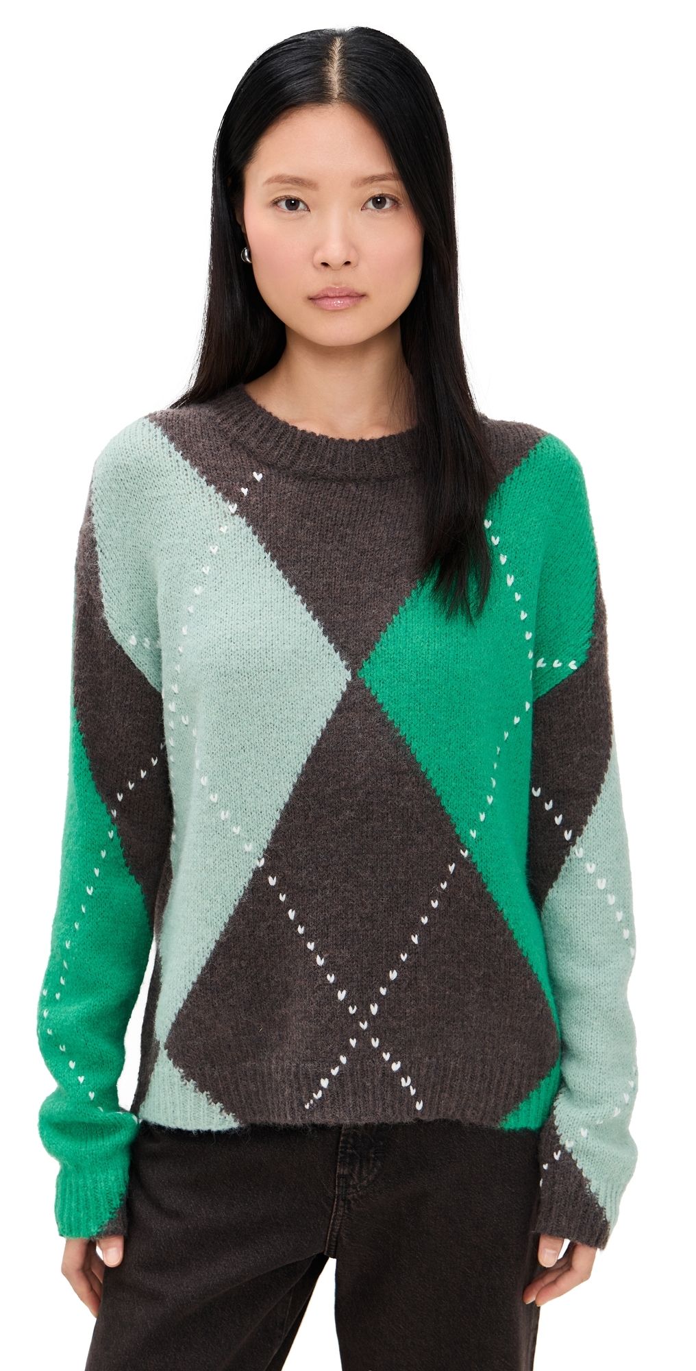 Little Lies Argyle Sweater Mint/Chocolate Brown S/M