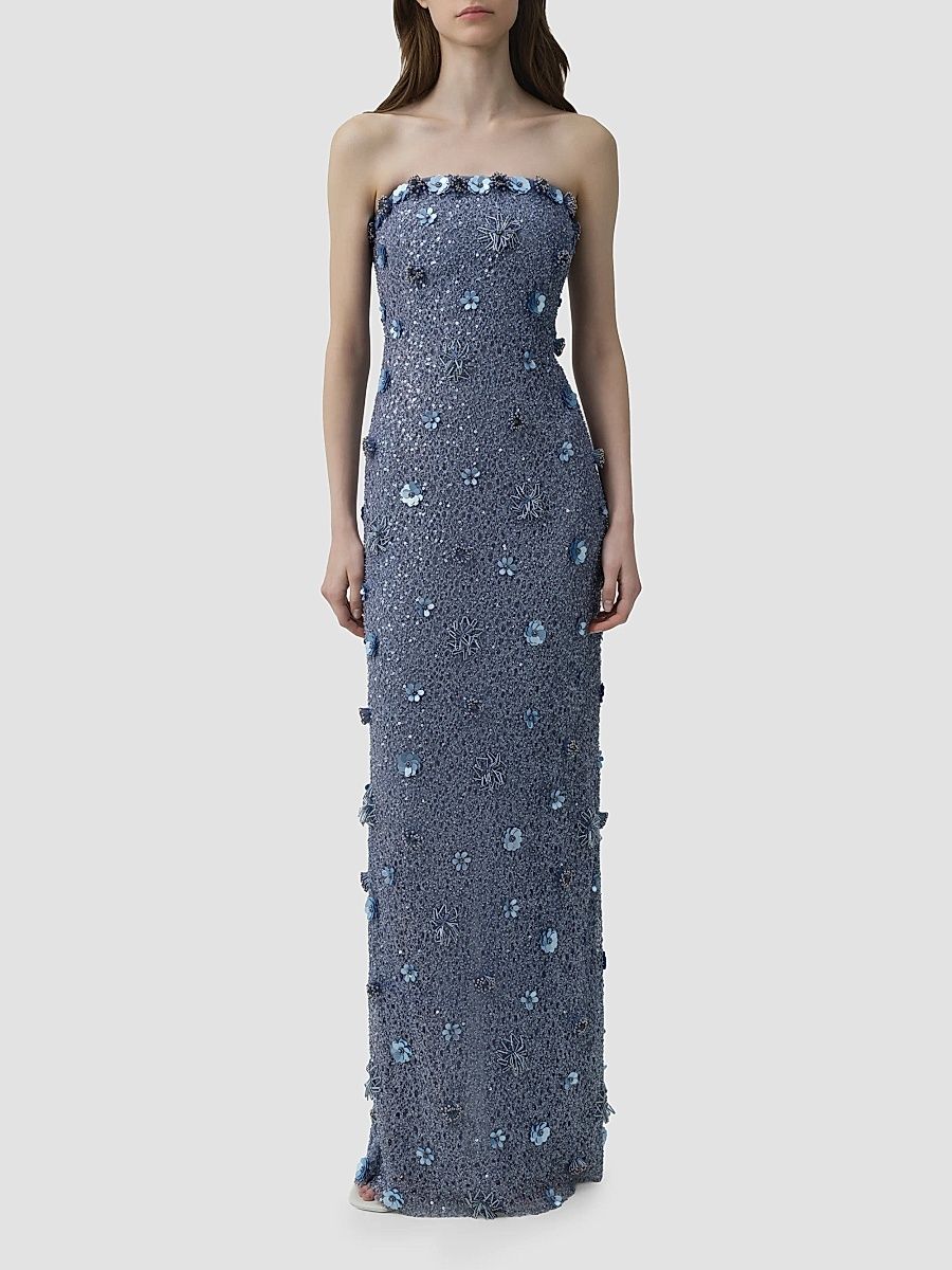 SIMKHAI Women's Serafina Strapless Embellished Gown - Dusty Blue - Size 0