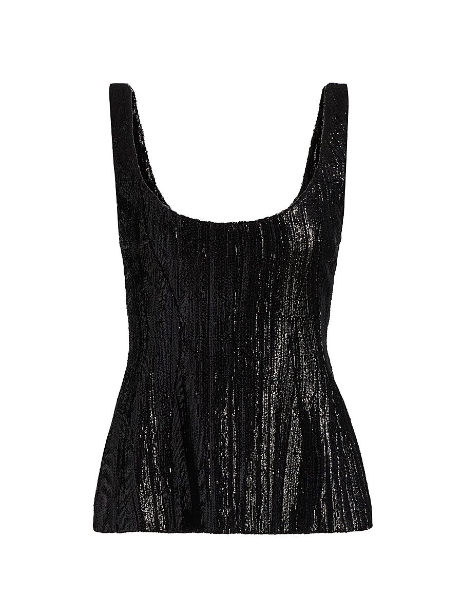 Women's Sequined Corset Seam Tank - Black - Size 10