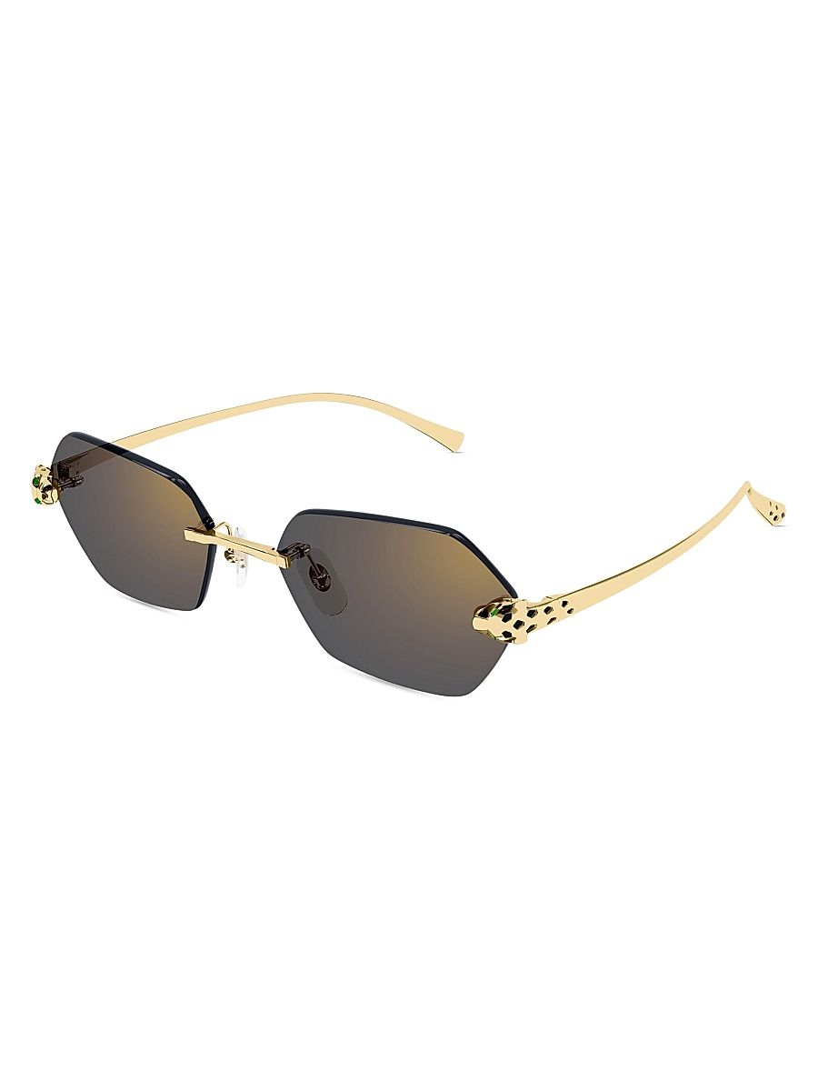 Women's Panthère Classic 55MM 24K-Gold-Plated Geometric Sunglasses - Gold Grey