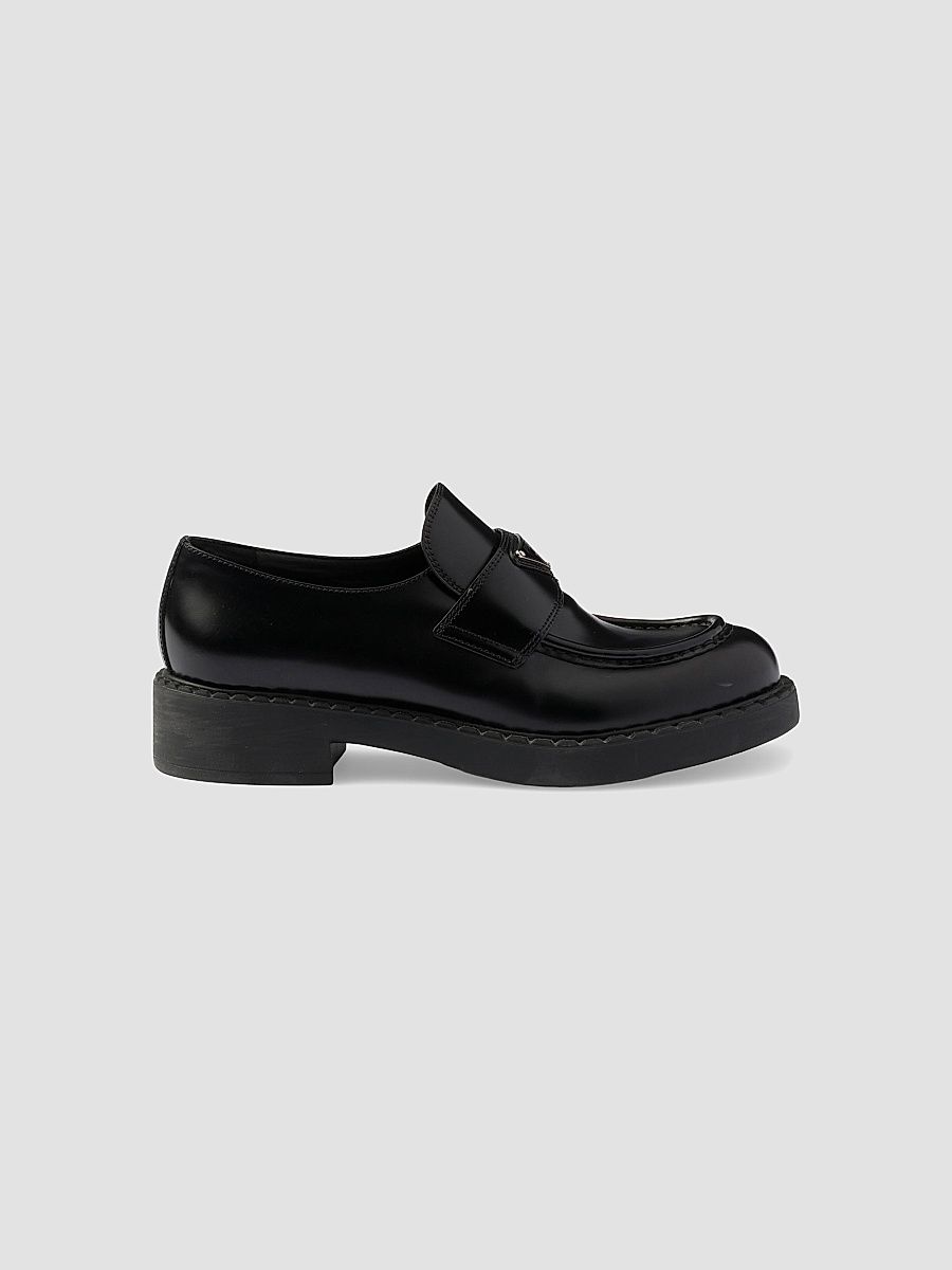Prada Women's Women's's Chocolate Brushed Leather Loafers - Black - Size 10