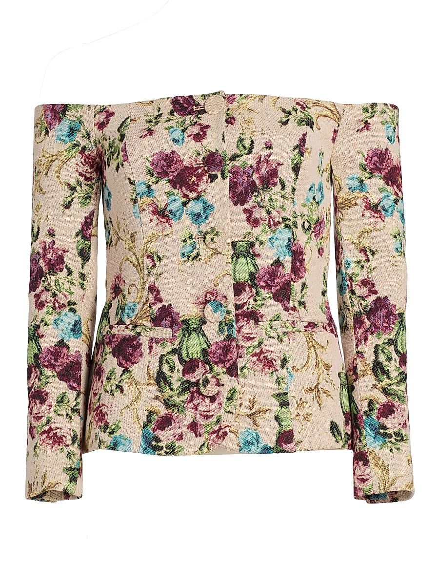Women's Alice Floral Off-the-Shoulder Blazer - Multi Floral Tapestry - Size 10