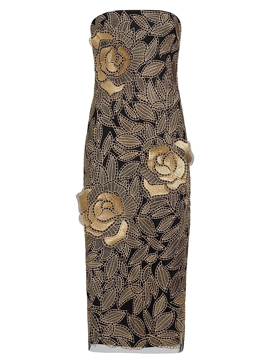 Women's Venetia Lace Strapless Midi-Dress - Black Gold - Size 8