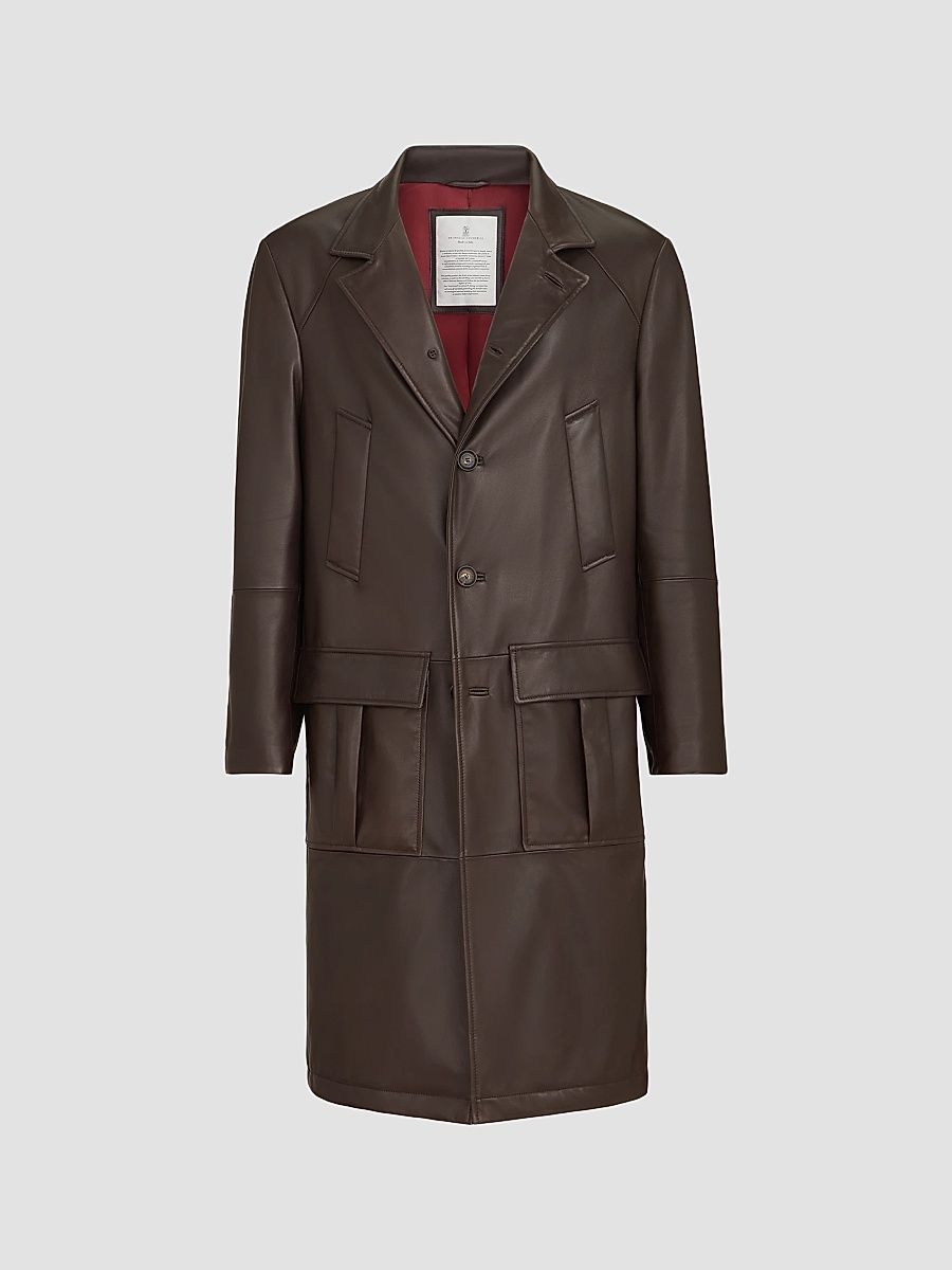 Men's Nappa Leather Overcoat with Thermore Padding - Brown - Size XL