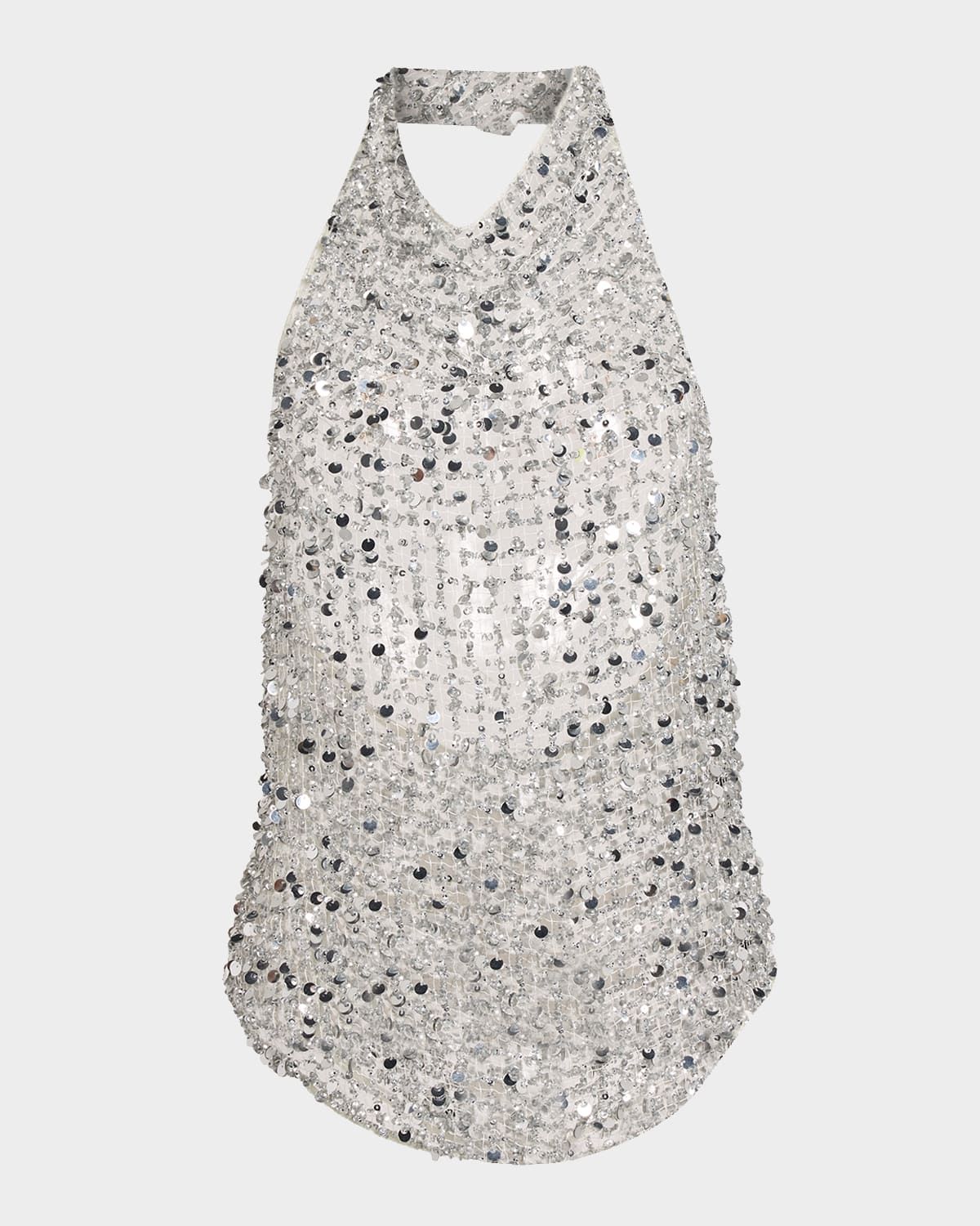 Sequined Net Mesh Halter Top
