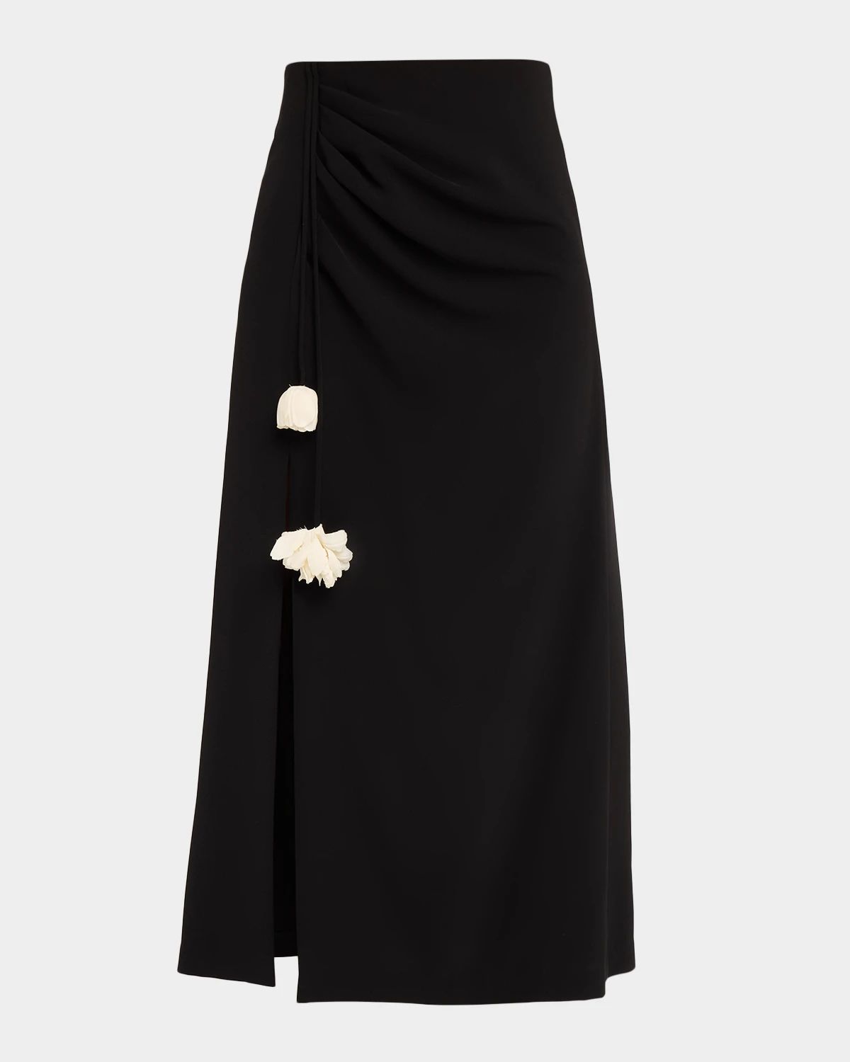Fluid Crepe Drop Flower Midi Skirt