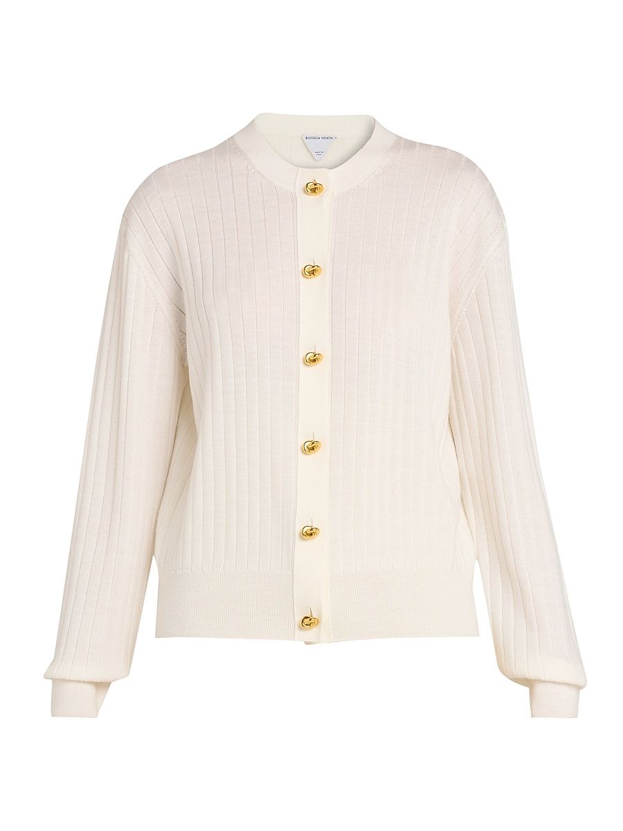 Women's Rib-Knit Wool Cardigan - Chalk - Size Large