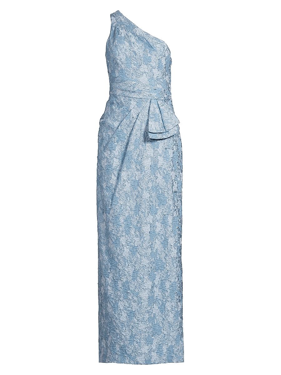 Women's Textured Jacqaurd Column Gown - Tropez Blue - Size 16