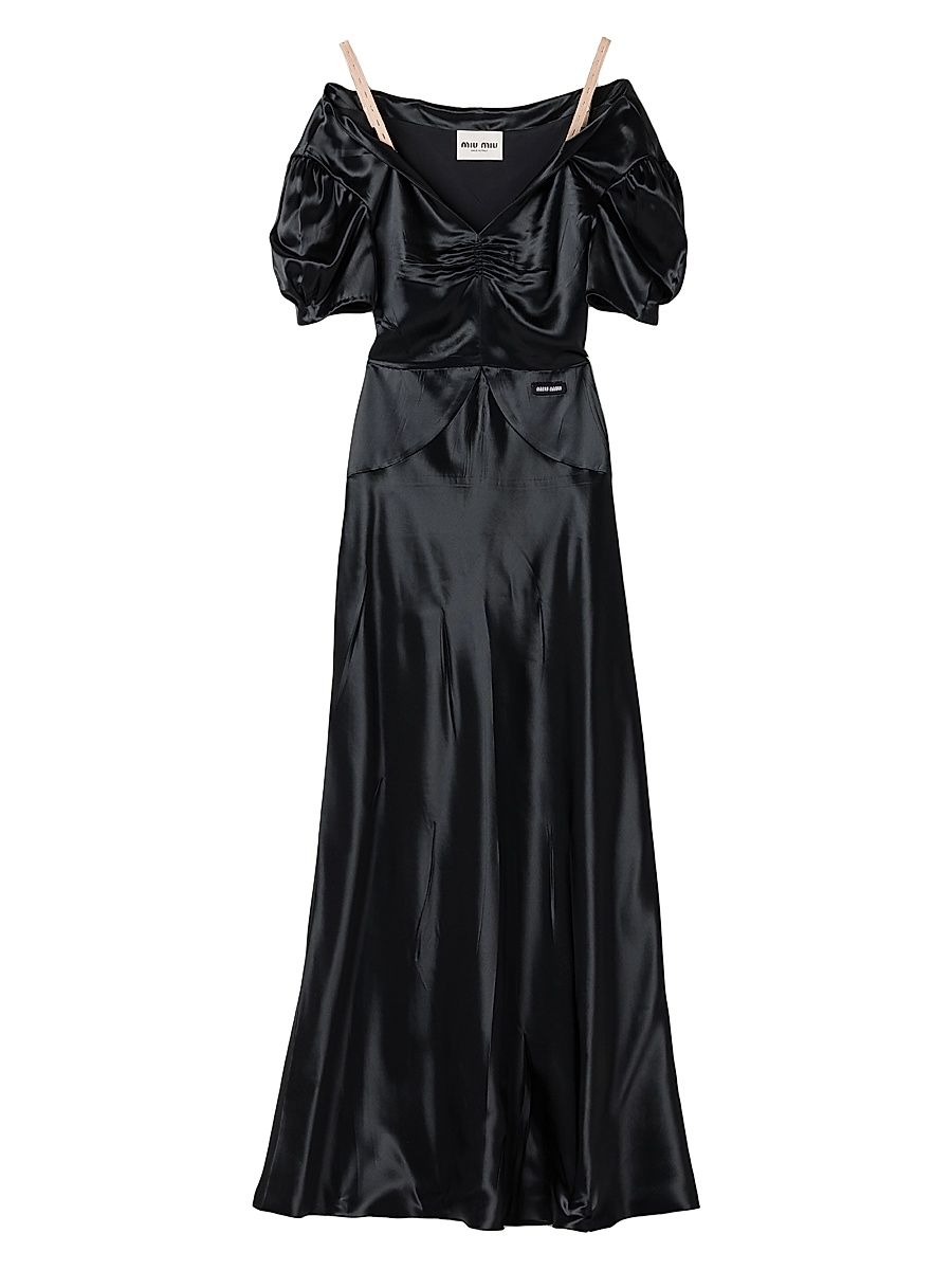 Women's Long Satin Dress - Black - Size 6