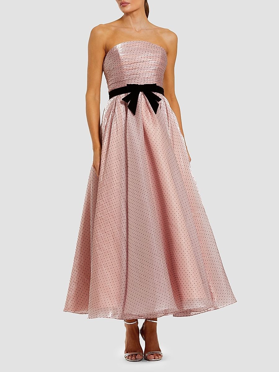 Women's Petite Polka Dot Organza Strapless Cocktail Dress - Rose Pink - Size Petite 12