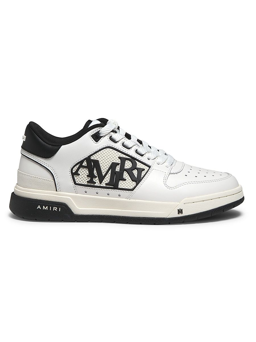 Men's Logo Leather Classic Low-Top Sneakers - White Black - Size 10