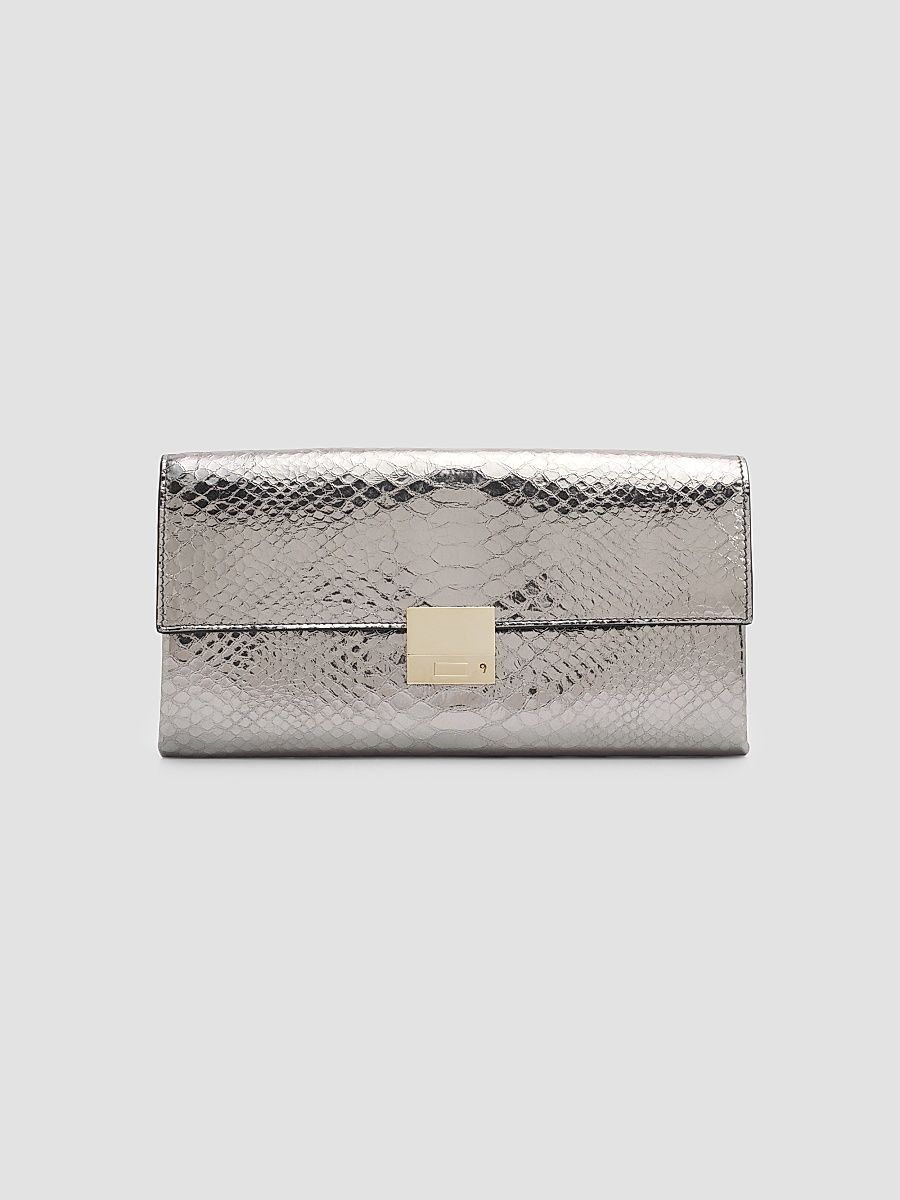 Women's Jean Metallic Python Clutch - Silver