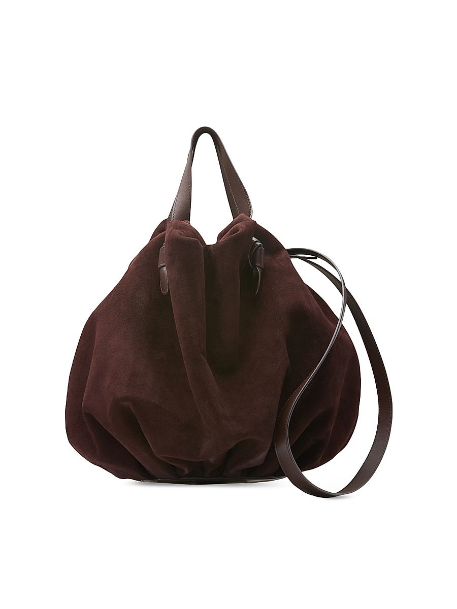 Women's Dumpling Suede & Leather Tote Bag - Dark Chocolate