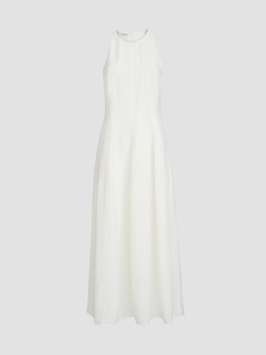 Women's Viscose and Linen Fluid Twill Dress - White - Size Large