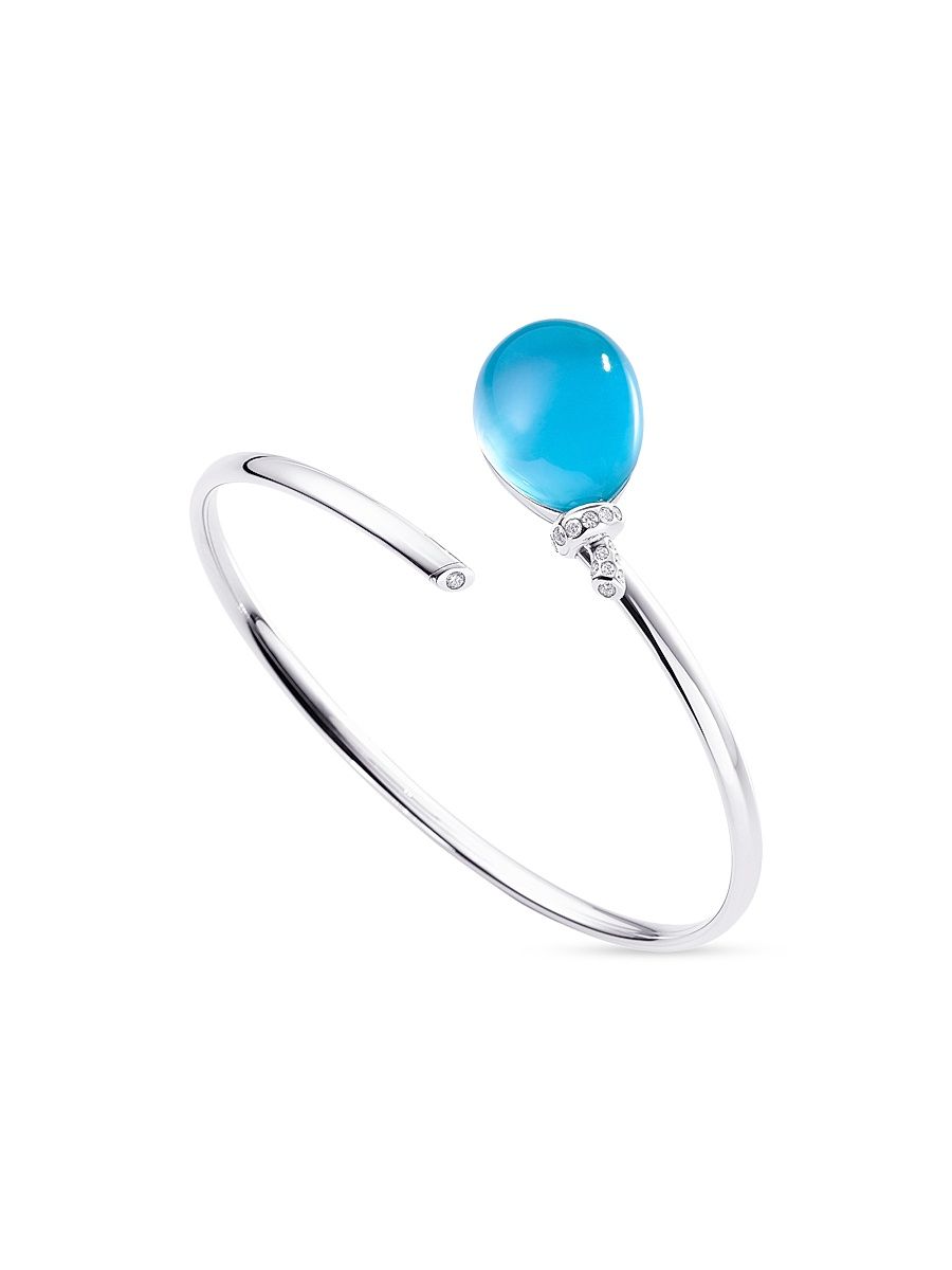 Women's Palloncini Mini 18K White Gold, 0.15 TCW Diamond, Turquoise & Rock Crystal Wrap Bracelet - White Gold