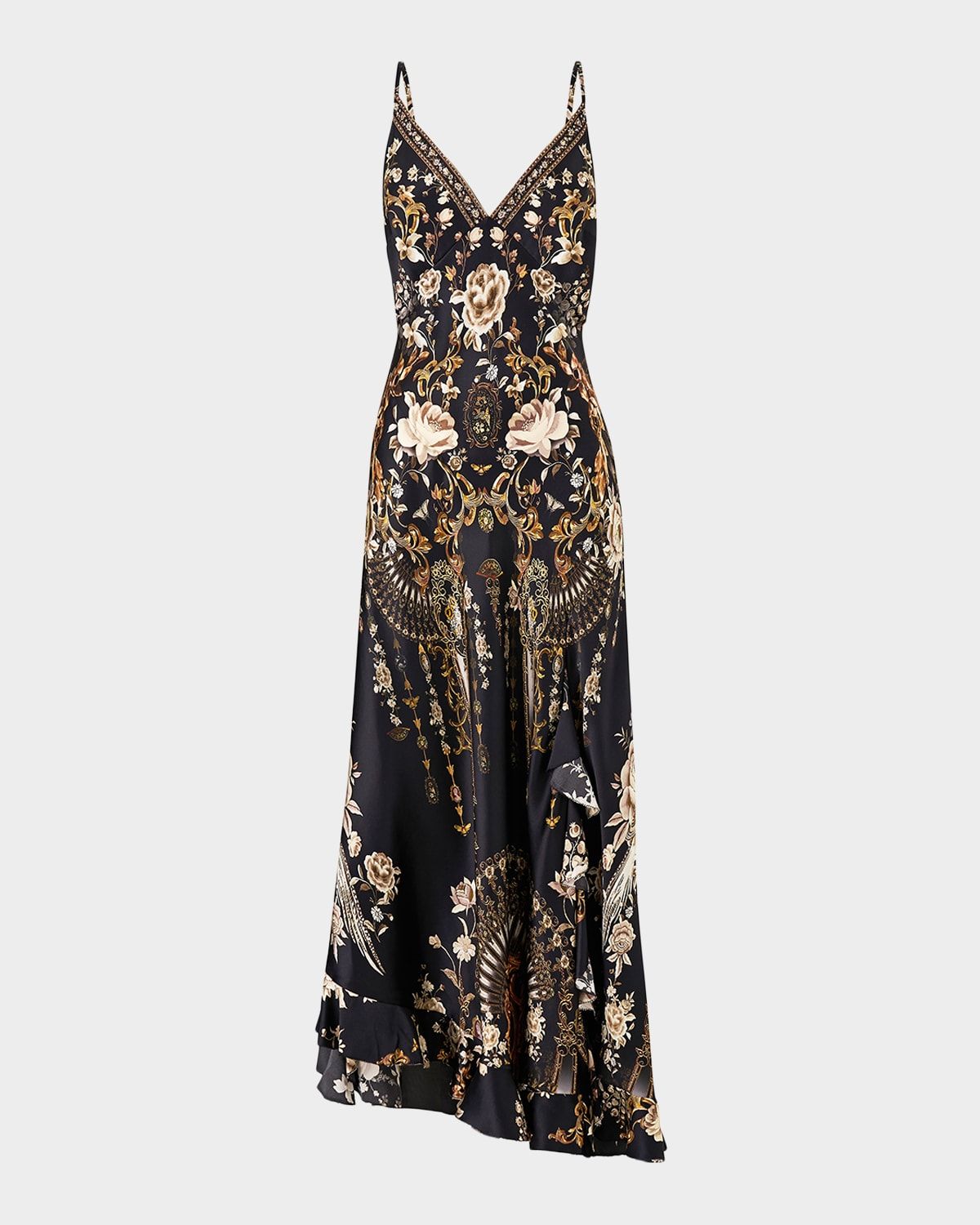 Flamenco Folklore Bias Slip Dress with Frill Hem