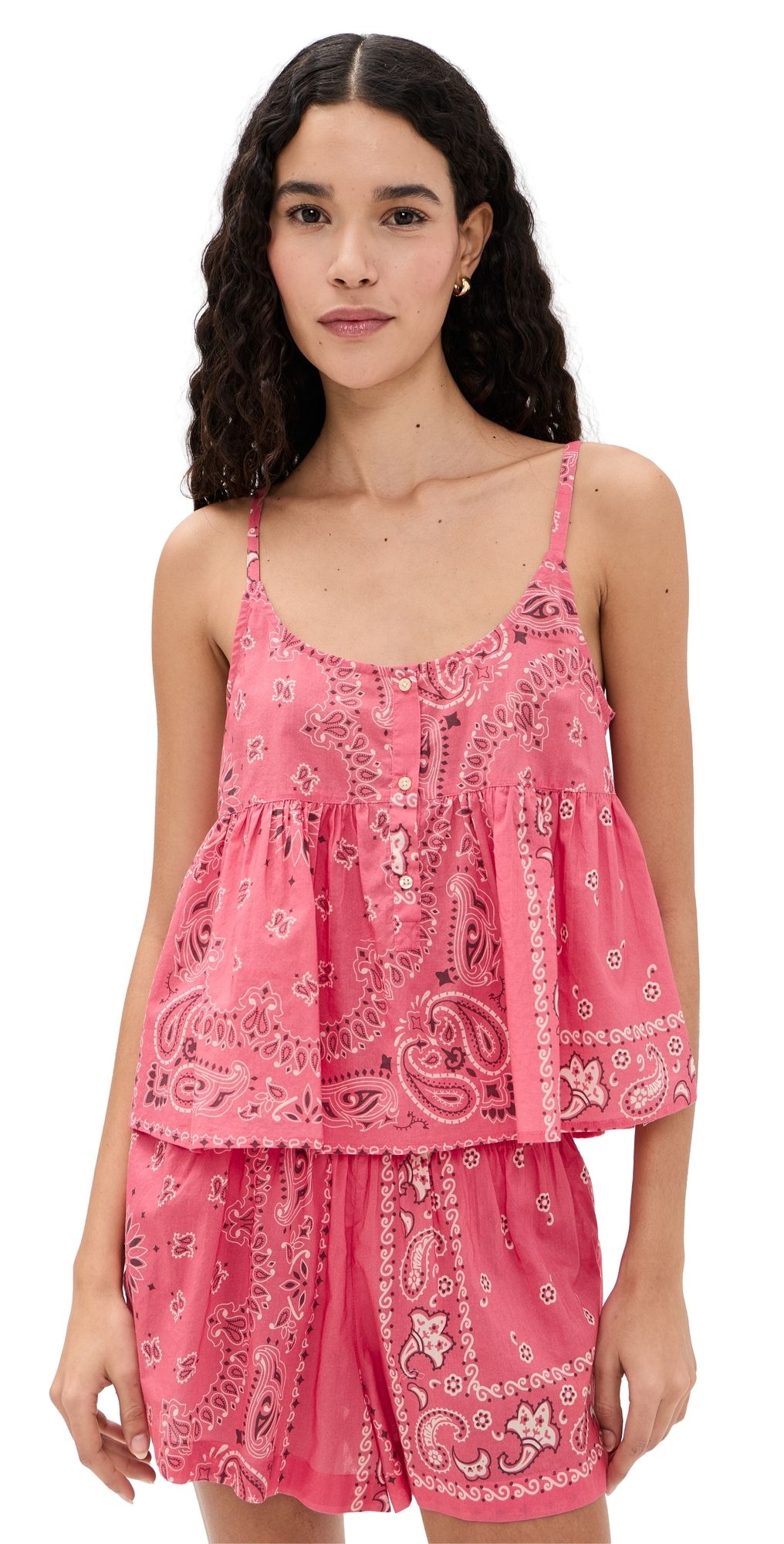 THE GREAT. The Nighttime Camisole Pink Bandana Patchwork 2