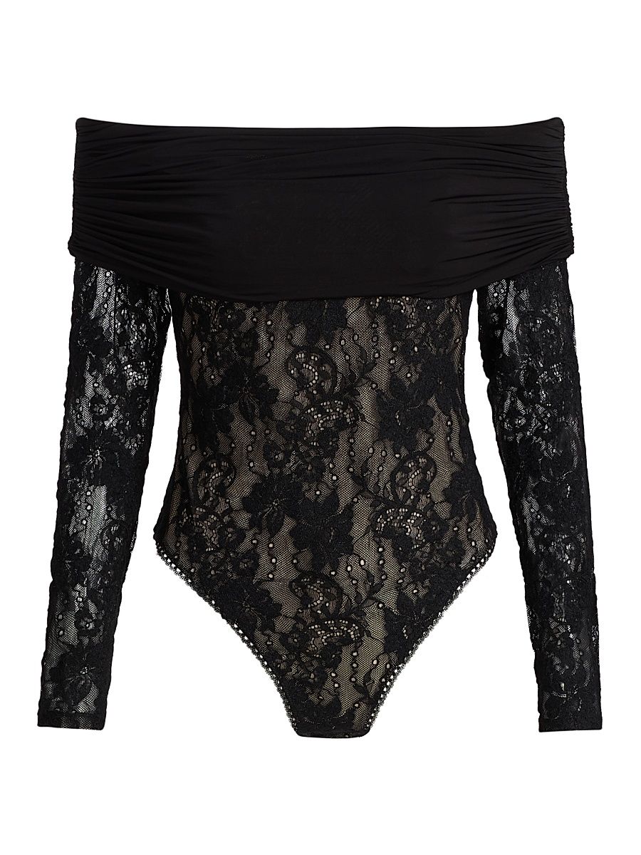 Women's Story Off-The-Shoulder Floral Lace Bodysuit - Black - Size 10