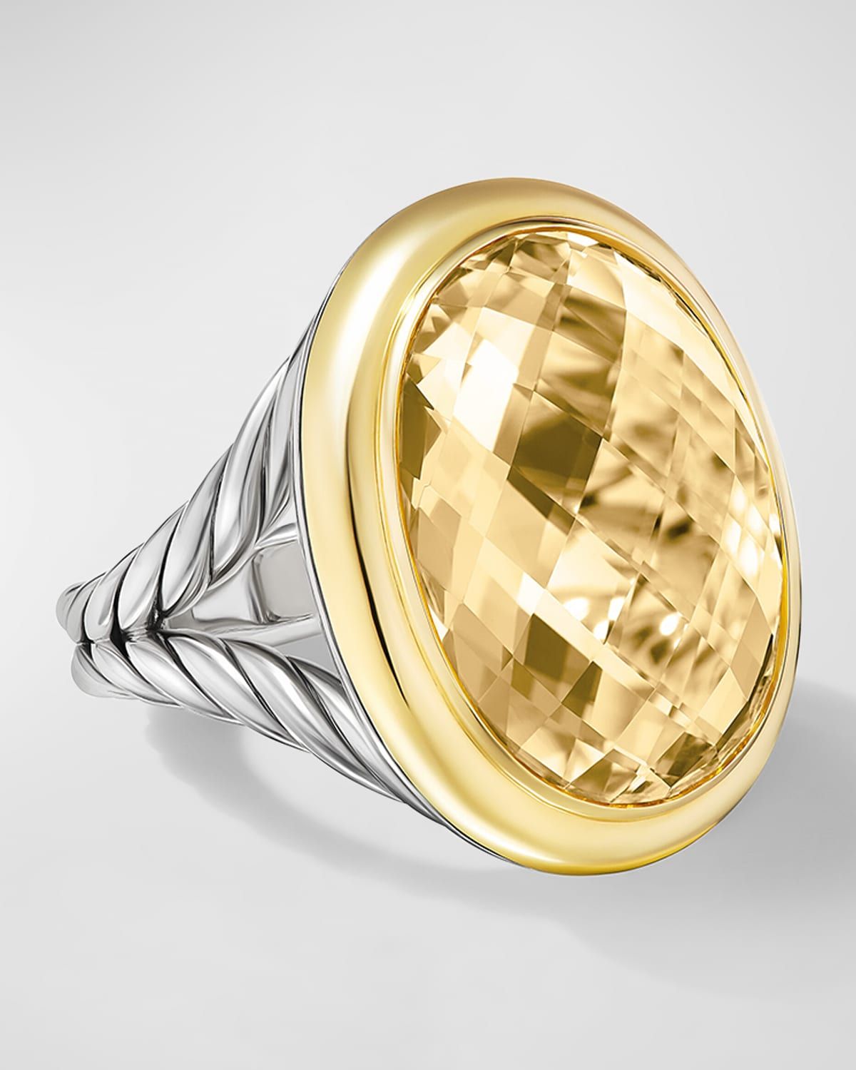 Oval Ring with Gemstone in Silver and 18K Gold