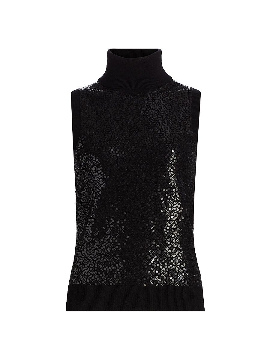 Women's Sequined Cashmere Turtleneck Sweater - Black - Size Medium