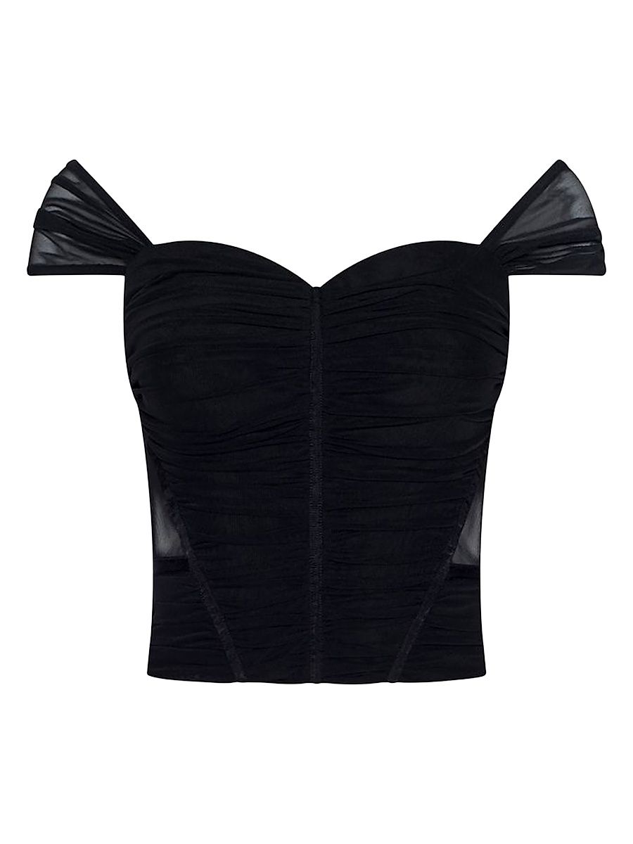 Women's Asuka Ruched Mesh Corset Top - Black - Size 8