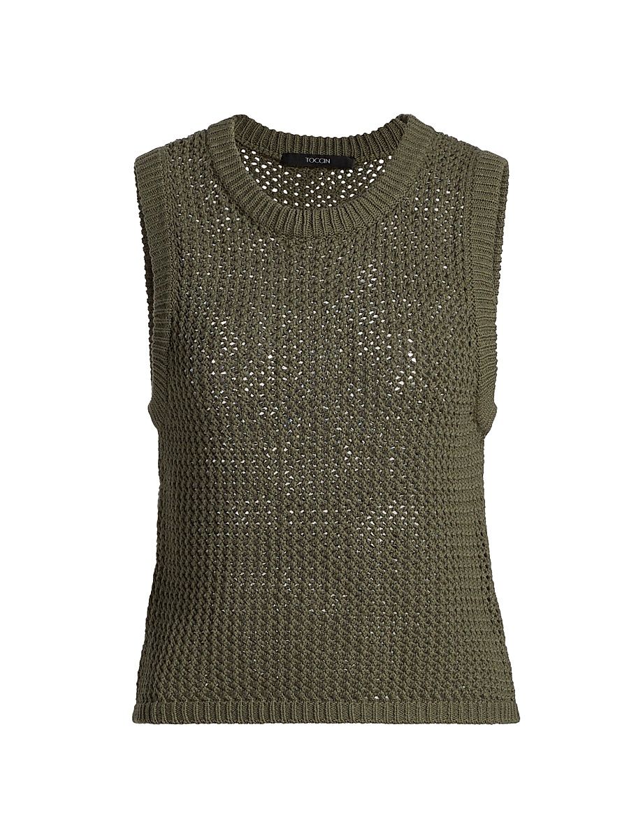 Women's Estelle Crochet-Knit Cotton Top - Olive - Size Small