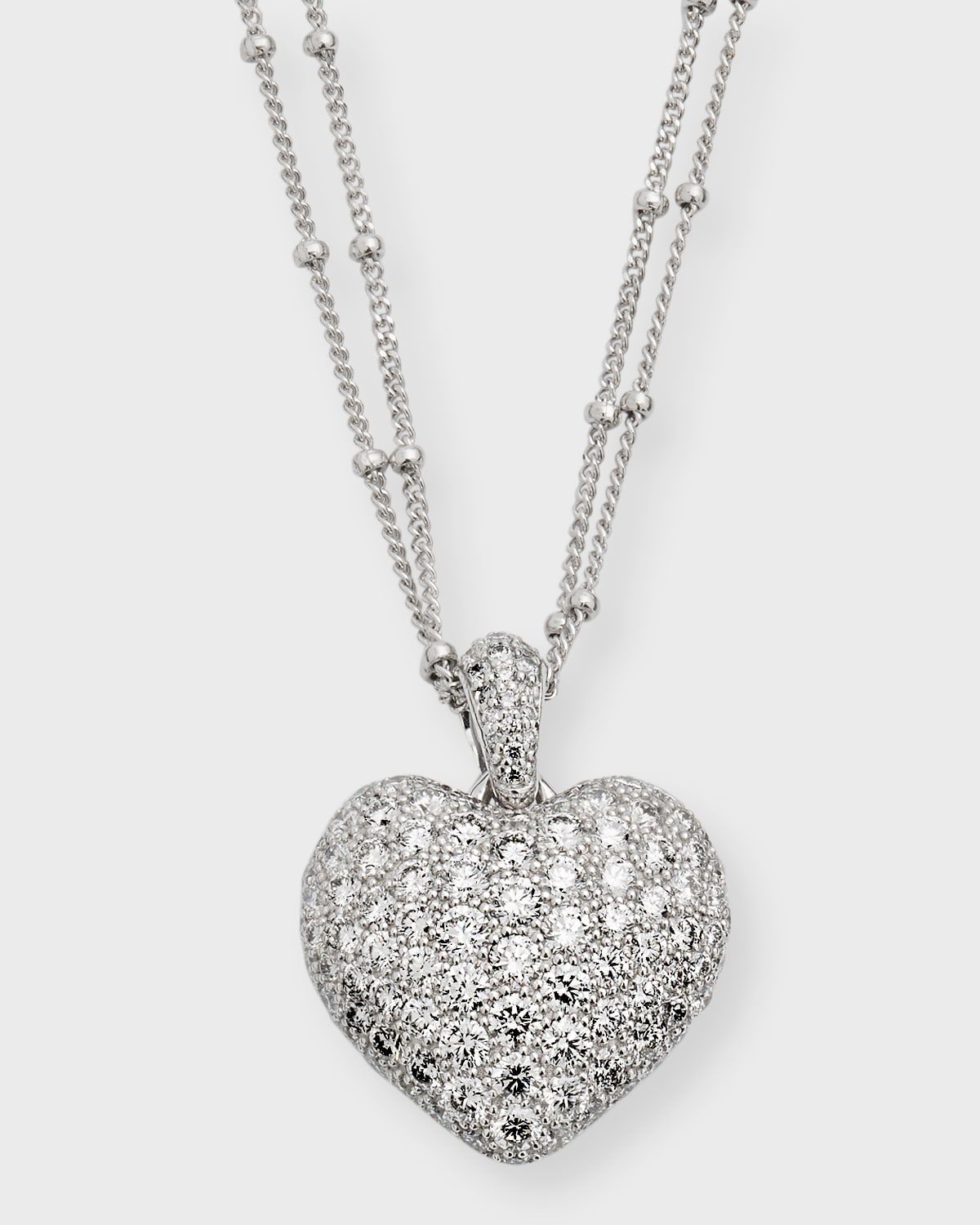18k White Gold Double-Chain Heart Pendant Necklace, 18"L, 2.80tcw