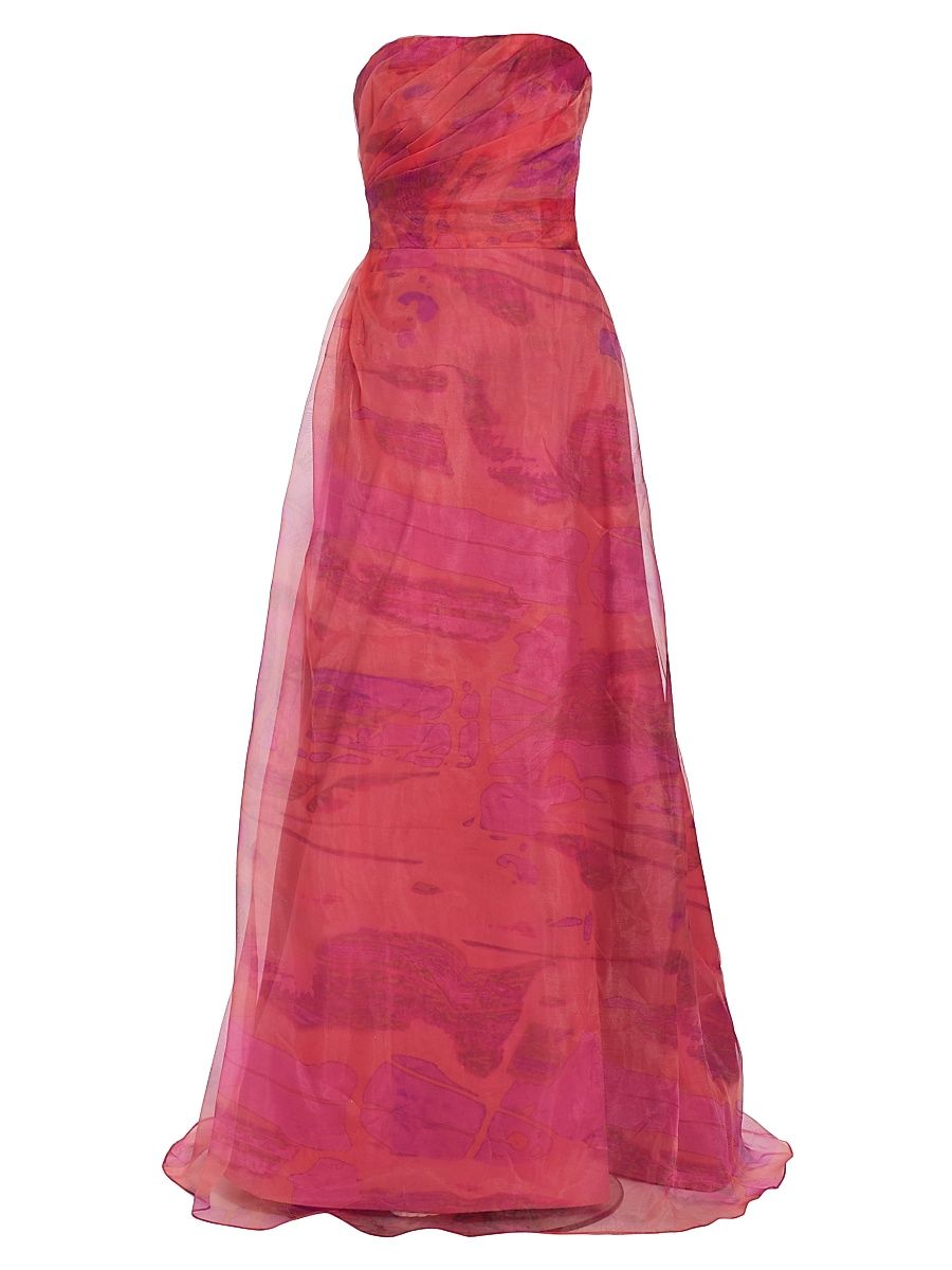 Women's Strapless Draped Chiffon Gown - Pink Multi - Size 10