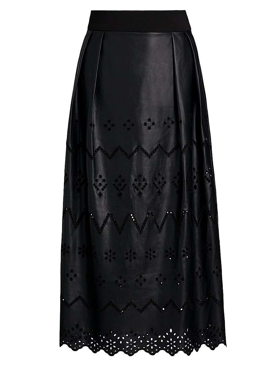 Women's Jolene Eyelet Embroidered Faux Leather Skirt - Black - Size 0