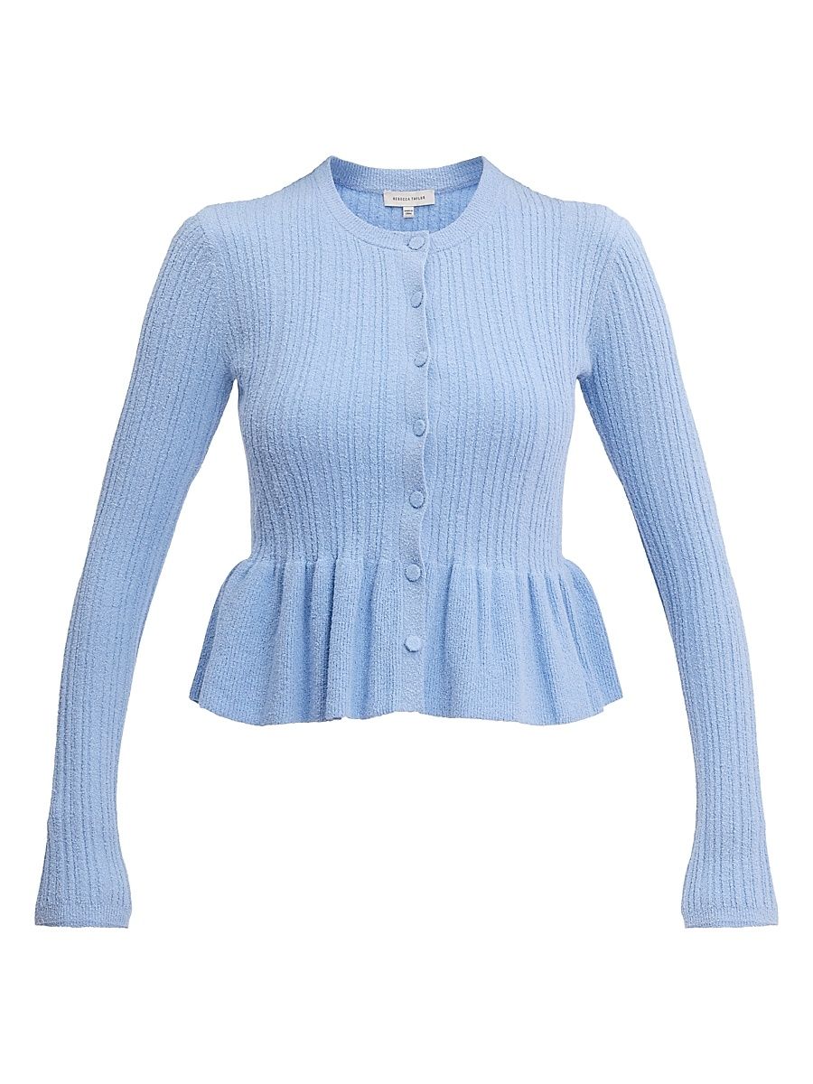 Women's Bouclé Knit Cotton-Blend Cardigan - Azure - Size XL