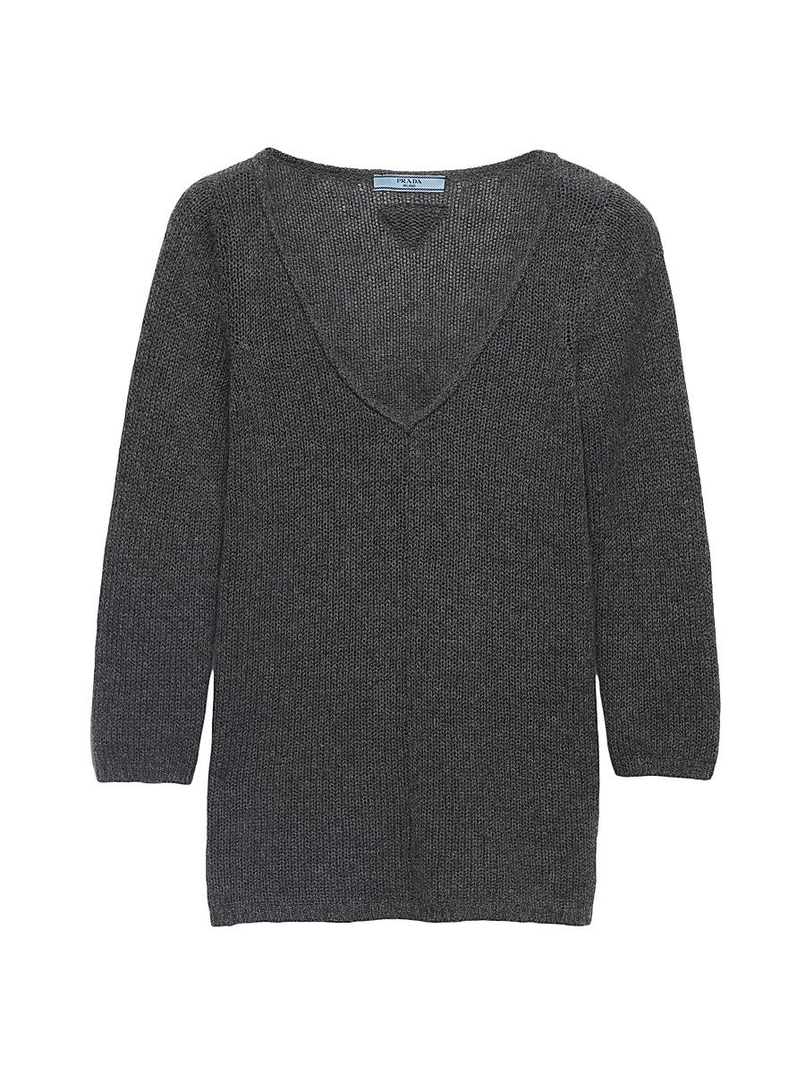 Women's V-Neck Cashmere Sweater - Grey - Size 8