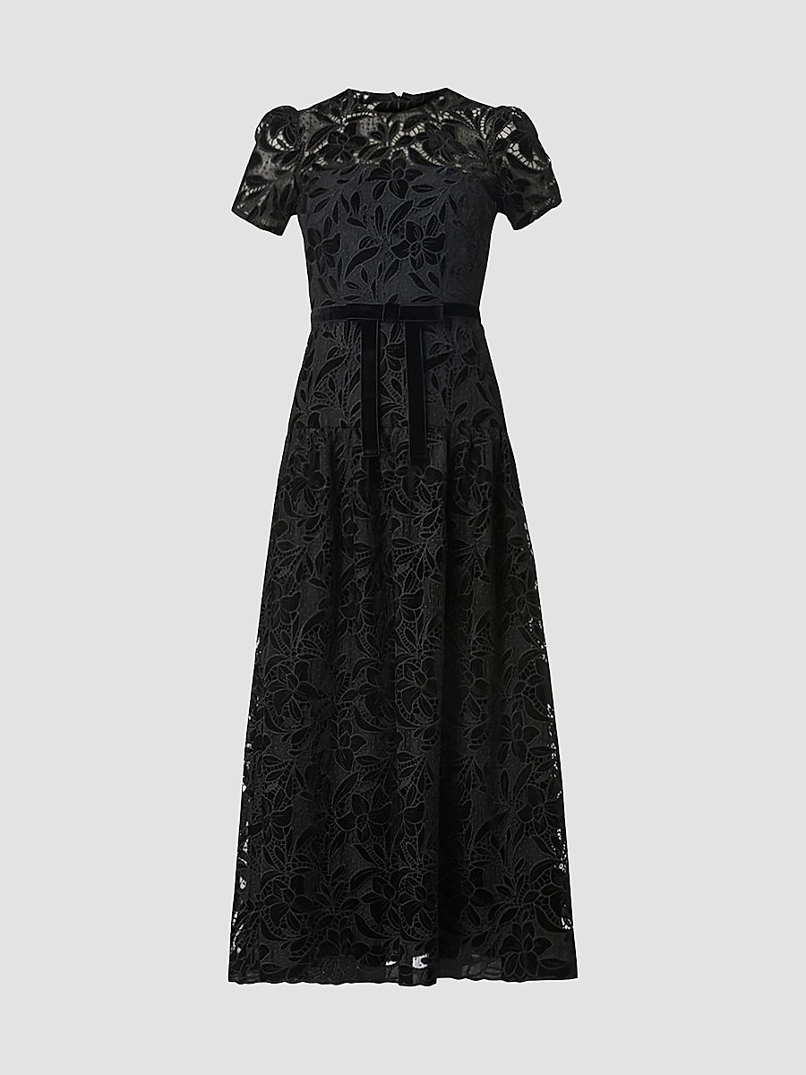 Shoshanna Women's Farah Velvet Lace Tea-Length Dress - Jet - Size 4