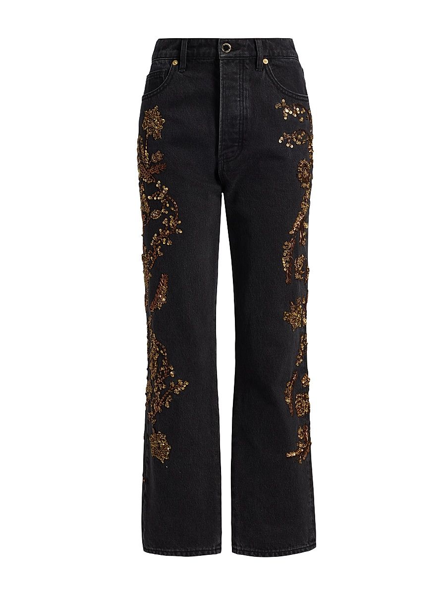 Women's Daniela Embellished High-Rise Straight-Leg Jeans - Washed Onyx - Size 31