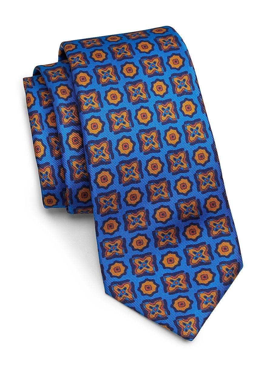 Men's Geometric Silk Tie - Blue Orange