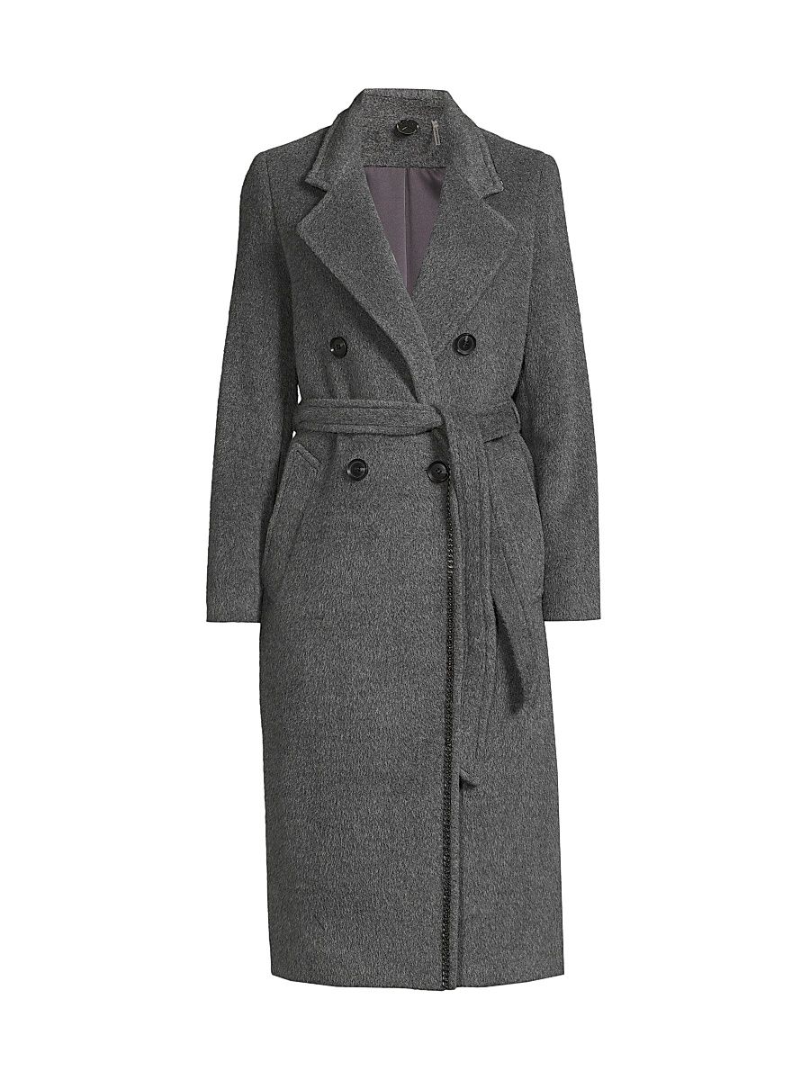 Women's Lyra Wool Double-Breasted Coat - Grey Melange - Size XL