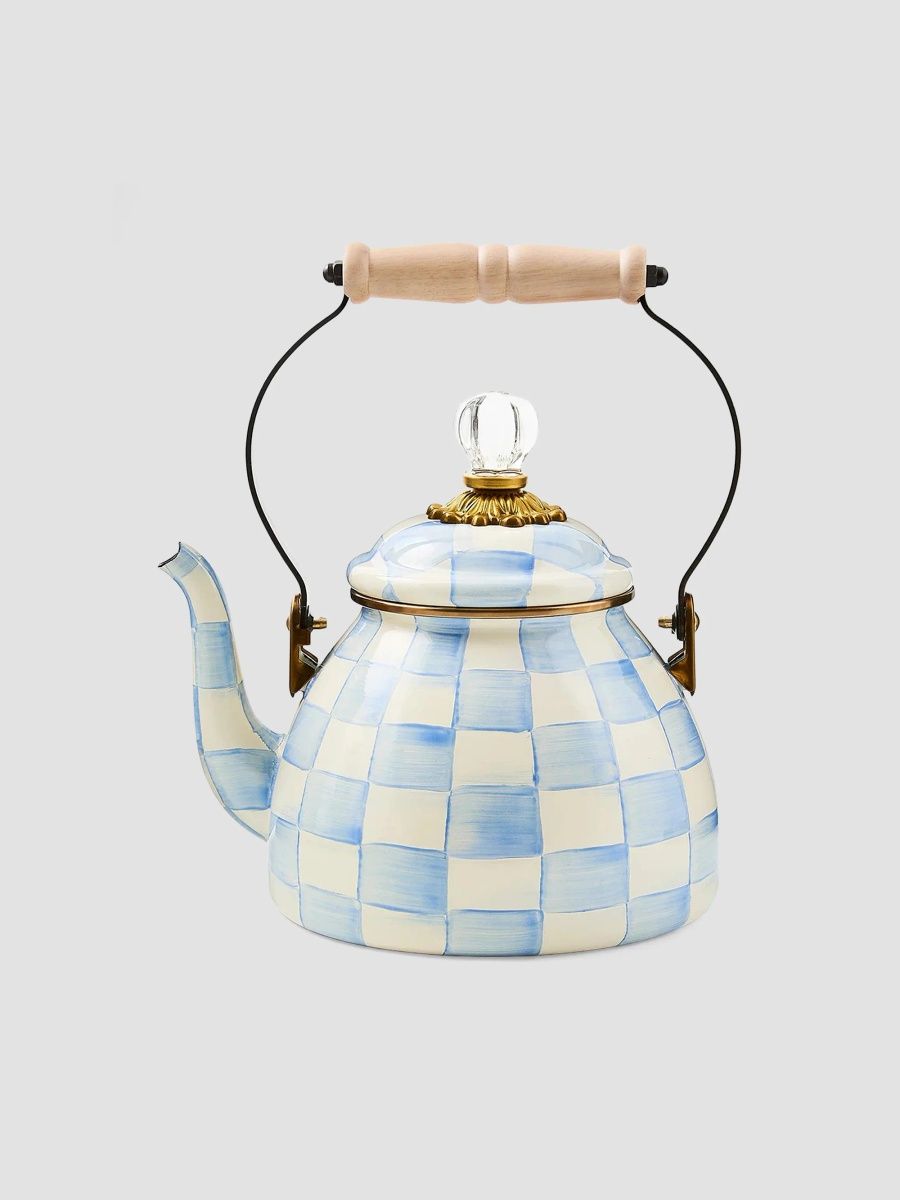 MacKenzie-Childs Sky Check 2-Quart Hand-Painted Enamel Teapot
