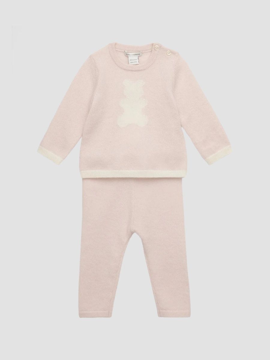 Sofia Cashmere Unisex Baby's Cashmere T-Shirt & Pant Set - Light Pink Ivory - Size 9 Months