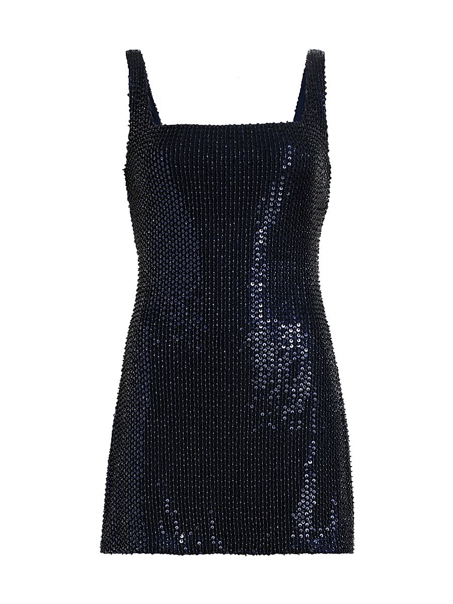 Women's Andrea Sequined Sleeveless Minidress - Navy Beaded Mesh - Size 16